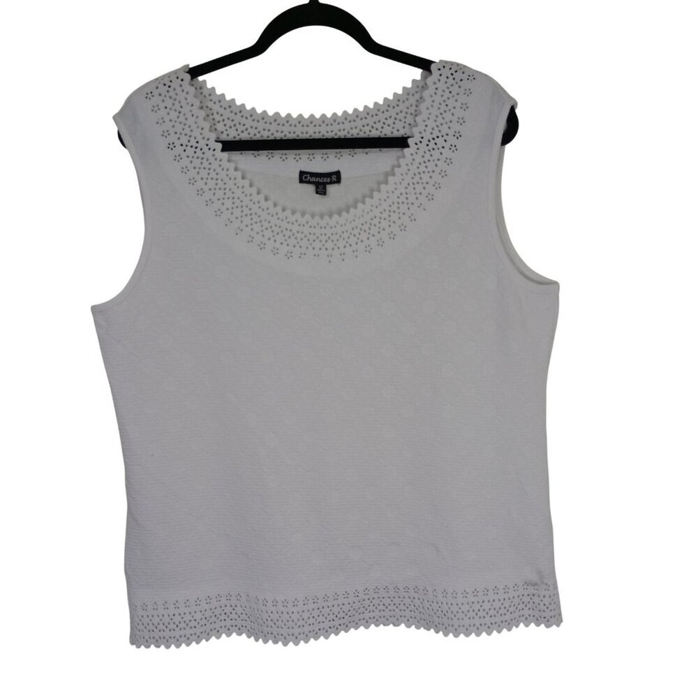 Sleeveless White Eyelet Tank Top XL By Chances R Floral Texture Lightweight